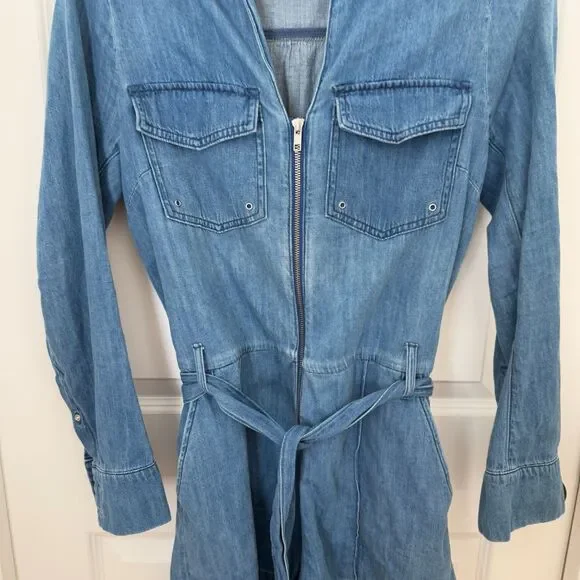 Women Veronica Beard Keenan Utility Chambray Romper in Denim Blue Size Medium - Picture 7 of 8